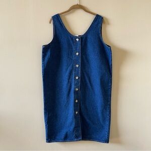 Vintage Avon Style Blue Denim Sleeveless Shift Dress Size Large